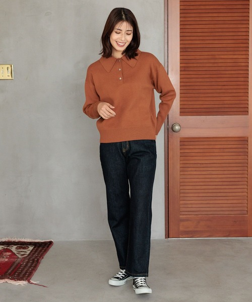 FOUND GOOD（ファウンドグッド）の「BIGポロエリニットPO（ニット/セーター・レディース・ブラウン系3/ブラック/グレー系5/グリーン系8・S/M/L）」の13枚目の写真