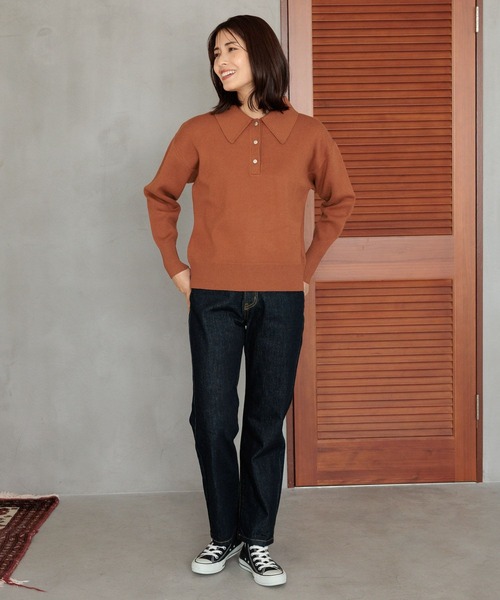 FOUND GOOD（ファウンドグッド）の「BIGポロエリニットPO（ニット/セーター・レディース・ブラウン系3/ブラック/グレー系5/グリーン系8・S/M/L）」の14枚目の写真