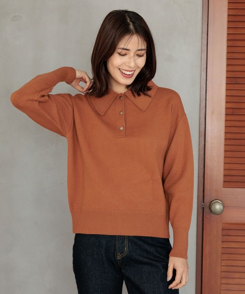 FOUND GOOD（ファウンドグッド）の「BIGポロエリニットPO（ニット/セーター・レディース・ブラウン系3/ブラック/グレー系5/グリーン系8・S/M/L）」の15枚目の写真