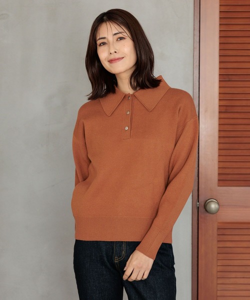 FOUND GOOD（ファウンドグッド）の「BIGポロエリニットPO（ニット/セーター・レディース・ブラウン系3/ブラック/グレー系5/グリーン系8・S/M/L）」の16枚目の写真