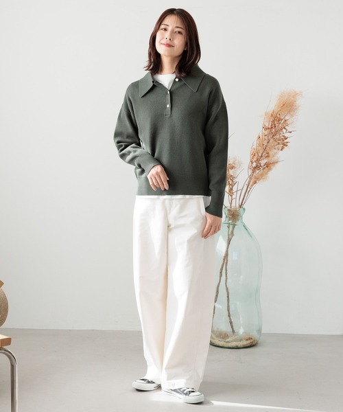 FOUND GOOD（ファウンドグッド）の「BIGポロエリニットPO（ニット/セーター・レディース・ブラウン系3/ブラック/グレー系5/グリーン系8・S/M/L）」の17枚目の写真