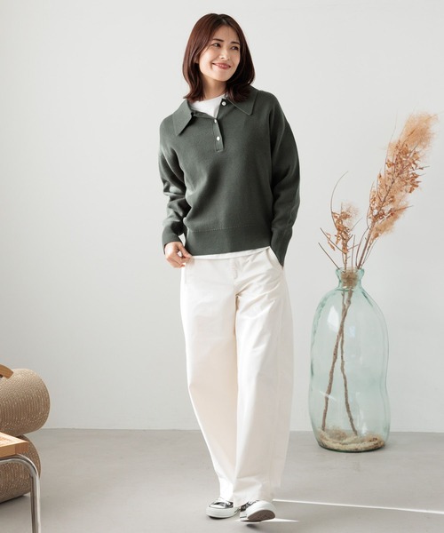 FOUND GOOD（ファウンドグッド）の「BIGポロエリニットPO（ニット/セーター・レディース・ブラウン系3/ブラック/グレー系5/グリーン系8・S/M/L）」の18枚目の写真