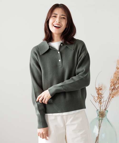 FOUND GOOD（ファウンドグッド）の「BIGポロエリニットPO（ニット/セーター・レディース・ブラウン系3/ブラック/グレー系5/グリーン系8・S/M/L）」の20枚目の写真