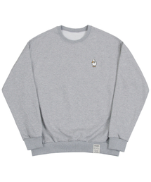 [UNISEX]ダックフラワー刺繍スマイルマンツーマン_グレー