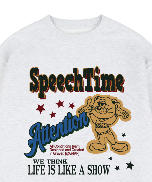 GRAVER（グレーバー）の「[ユニセックス]SPEECH-TIME スウェット_メランジホワイト（スウェット・レディース・ホワイト・LARGE/X-LARGE/SMALL/MEDIUM）」の2枚目の写真