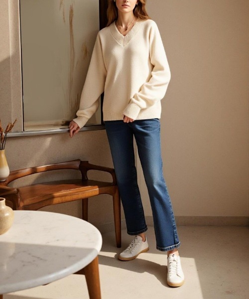 cammie(キャミー)の「Vネックニットトップス(ニット/セーター・レディース・ピンク/ブラック/アイボリー・F)」の6枚目の写真