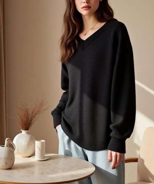 cammie(キャミー)の「Vネックニットトップス(ニット/セーター・レディース・ピンク/ブラック/アイボリー・F)」の9枚目の写真