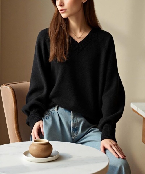 cammie(キャミー)の「Vネックニットトップス(ニット/セーター・レディース・ピンク/ブラック/アイボリー・F)」の10枚目の写真