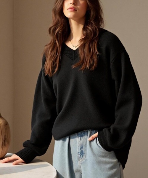 cammie(キャミー)の「Vネックニットトップス(ニット/セーター・レディース・ピンク/ブラック/アイボリー・F)」の11枚目の写真