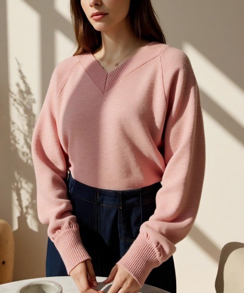 cammie(キャミー)の「Vネックニットトップス(ニット/セーター・レディース・ピンク/ブラック/アイボリー・F)」の12枚目の写真