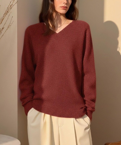 cammie(キャミー)の「Vネックニットトップス(ニット/セーター・レディース・ピンク/ブラック/アイボリー・F)」の15枚目の写真