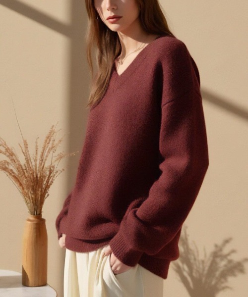cammie(キャミー)の「Vネックニットトップス(ニット/セーター・レディース・ピンク/ブラック/アイボリー・F)」の16枚目の写真