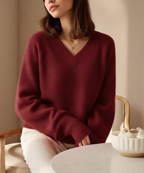 cammie(キャミー)の「Vネックニットトップス(ニット/セーター・レディース・ピンク/ブラック/アイボリー・F)」の17枚目の写真