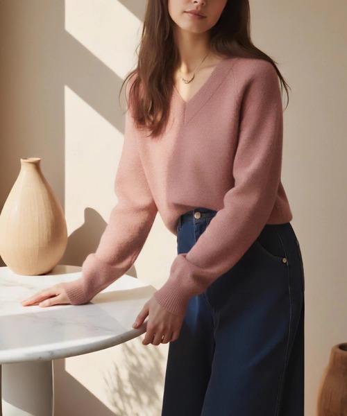 cammie(キャミー)の「Vネックニットトップス(ニット/セーター・レディース・ピンク/ブラック/アイボリー・F)」の14枚目の写真
