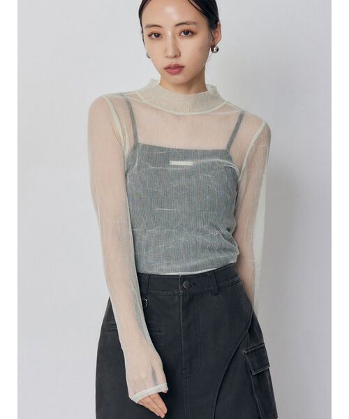 SPECCHIO バイカラー　プリーツ加工 タートルネック トップス N2571 プリーツシアーハイネックトップス（Tシャツ/カットソー）｜MURUA
