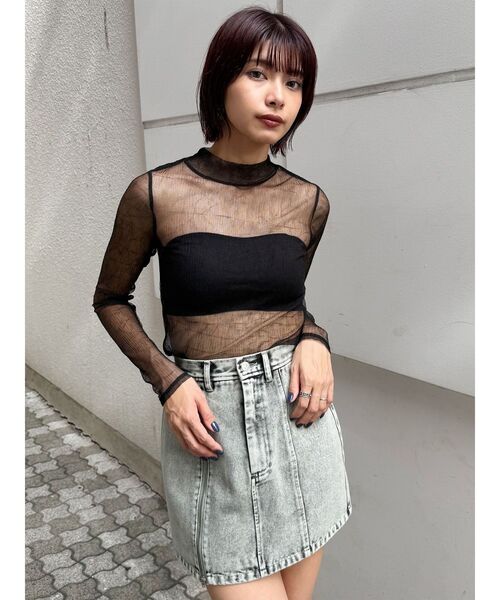 MURUA(ムルーア)の「プリーツシアーハイネックトップス(Tシャツ/カットソー・レディース・ブラック/ホワイト/ミント・FREE)」の14枚目の写真