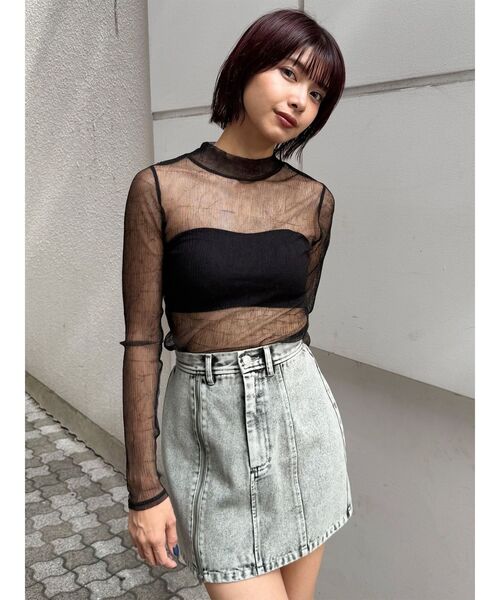 MURUA(ムルーア)の「プリーツシアーハイネックトップス(Tシャツ/カットソー・レディース・ブラック/ホワイト/ミント・FREE)」の13枚目の写真