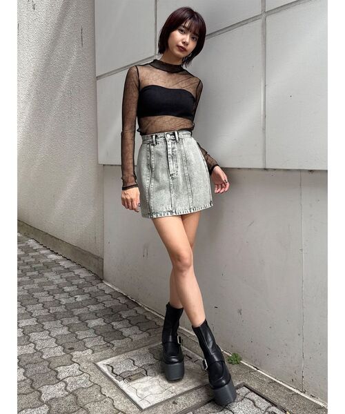 MURUA(ムルーア)の「プリーツシアーハイネックトップス(Tシャツ/カットソー・レディース・ブラック/ホワイト/ミント・FREE)」の11枚目の写真