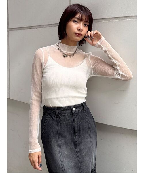 MURUA(ムルーア)の「プリーツシアーハイネックトップス(Tシャツ/カットソー・レディース・ブラック/ホワイト/ミント・FREE)」の10枚目の写真