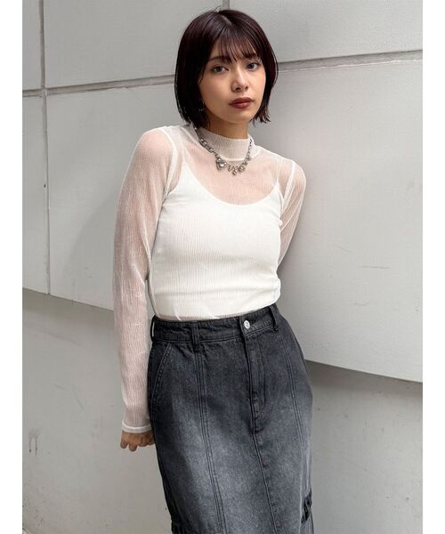MURUA(ムルーア)の「プリーツシアーハイネックトップス(Tシャツ/カットソー・レディース・ブラック/ホワイト/ミント・FREE)」の21枚目の写真