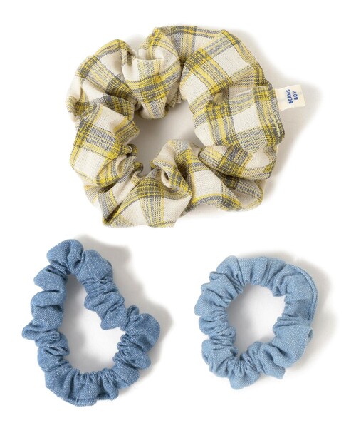 BEAMS BOY（ビームスボーイ）の「チェック & デニム シュシュ 3SET（シュシュ・レディース・ブルー/ピンク/イエロー・ONE SIZE）」の3枚目の写真