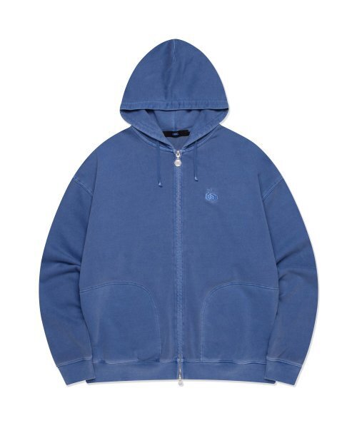 OVERDYED SPIRAL ZIP-UP HOODIE blue