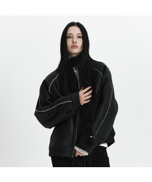 CURETTY（キュリティ）の「C LINE TRIM FAUX SHEARLING JACKET_BLACK（ライダースジャケット）」
