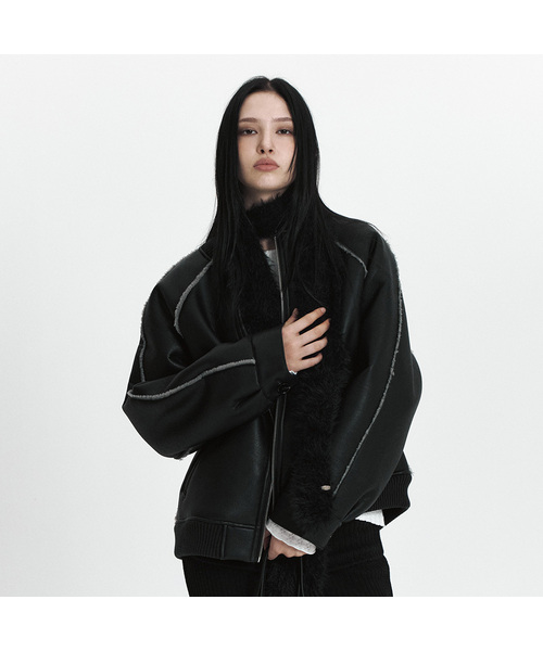 CURETTY(キュリティ)の「C LINE TRIM FAUX SHEARLING JACKET_BLACK(ライダースジャケット・レディース・ブラック・SMALL)」の1枚目の写真