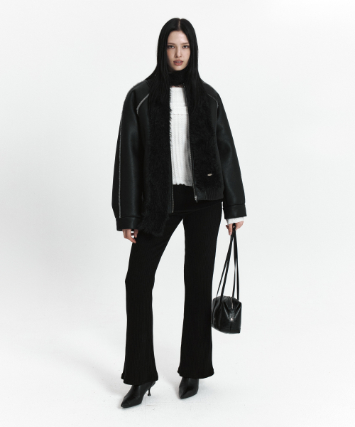 CURETTY(キュリティ)の「C LINE TRIM FAUX SHEARLING JACKET_BLACK(ライダースジャケット・レディース・ブラック・SMALL)」の2枚目の写真