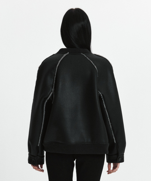 CURETTY(キュリティ)の「C LINE TRIM FAUX SHEARLING JACKET_BLACK(ライダースジャケット・レディース・ブラック・SMALL)」の4枚目の写真