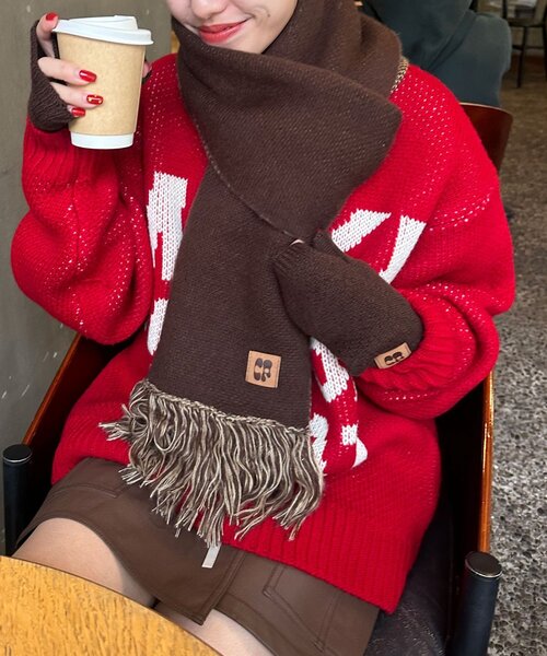 CIAOPANIC(チャオパニック)の「アソート柄フリンジマフラー(マフラー・レディース・グレー/ブラウン/グリーン/ネイビー・FREE)」の11枚目の写真