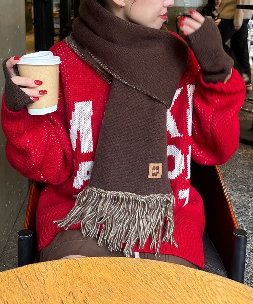 CIAOPANIC(チャオパニック)の「アソート柄フリンジマフラー(マフラー・レディース・グレー/ブラウン/グリーン/ネイビー・FREE)」の5枚目の写真