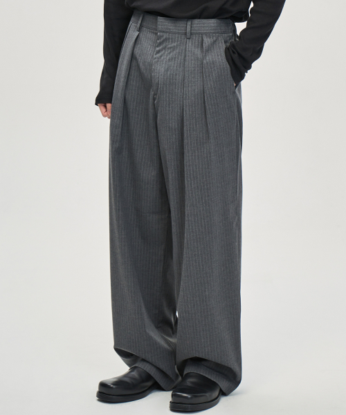 ツーピンタックピンストライプワイドスラックス（グレー）（スラックス