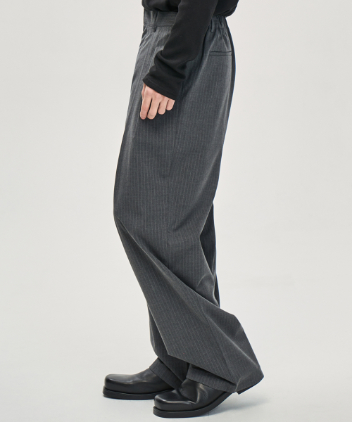 ツーピンタックピンストライプワイドスラックス（グレー）（スラックス