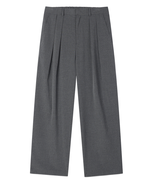 セール】ツーピンタックピンストライプワイドスラックス（グレー