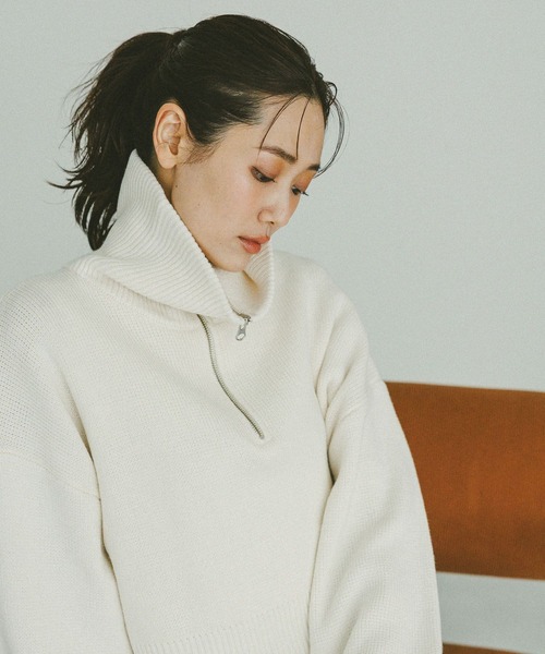 GLOBAL WORK(グローバルワーク)の「ハーフジップニット/608246(ニット/セーター・レディース・ブルー/チャコールグレー/オフホワイト・LARGE/MEDIUM)」の1枚目の写真