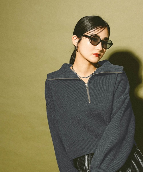 GLOBAL WORK(グローバルワーク)の「ハーフジップニット/608246(ニット/セーター・レディース・ブルー/チャコールグレー/オフホワイト・LARGE/MEDIUM)」の2枚目の写真