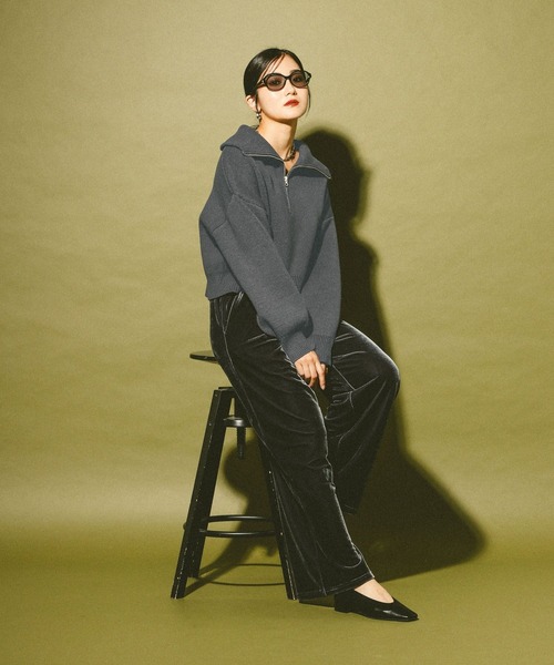 GLOBAL WORK(グローバルワーク)の「ハーフジップニット/608246(ニット/セーター・レディース・ブルー/チャコールグレー/オフホワイト・LARGE/MEDIUM)」の4枚目の写真