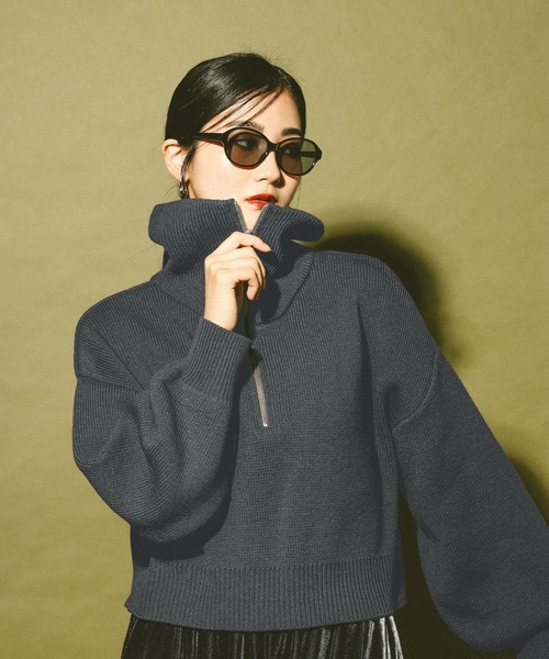 GLOBAL WORK(グローバルワーク)の「ハーフジップニット/608246(ニット/セーター・レディース・ブルー/チャコールグレー/オフホワイト・LARGE/MEDIUM)」の8枚目の写真