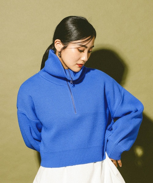 GLOBAL WORK(グローバルワーク)の「ハーフジップニット/608246(ニット/セーター・レディース・ブルー/チャコールグレー/オフホワイト・LARGE/MEDIUM)」の21枚目の写真