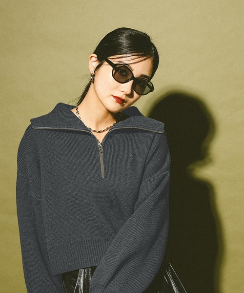 GLOBAL WORK(グローバルワーク)の「ハーフジップニット/608246(ニット/セーター・レディース・ブルー/チャコールグレー/オフホワイト・LARGE/MEDIUM)」の5枚目の写真