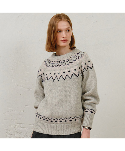 NONLOCAL(ノンローカル)の「Nordic Jacquard Merino Wool Knit - Melange Grey(ニット/セーター・レディース・ライトグレー・FREE)」の1枚目の写真