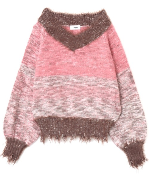 atmos pink（アトモスピンク）の「atmos pink Gradation Damage Knit Top / アトモス ピンク グラデーション ダメージ ニット（ニット/セーター・レディース・グレー/ピンク・FREE）」の2枚目の写真