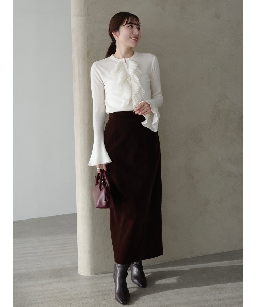 anuans】 25AW完売品 カスケードフリルニットトップス/ ブラック