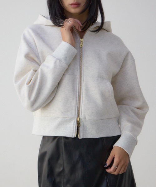 AZUL by moussy(アズールバイマウジー)の「裏起毛Wジップアップフーディー(パーカー・レディース・ブラウン/グレー×ホワイト/ブラック・MEDIUM/SMALL)」の3枚目の写真