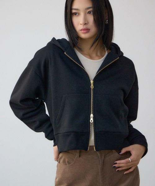 AZUL by moussy(アズールバイマウジー)の「裏起毛Wジップアップフーディー(パーカー・レディース・ブラウン/グレー×ホワイト/ブラック・MEDIUM/SMALL)」の2枚目の写真