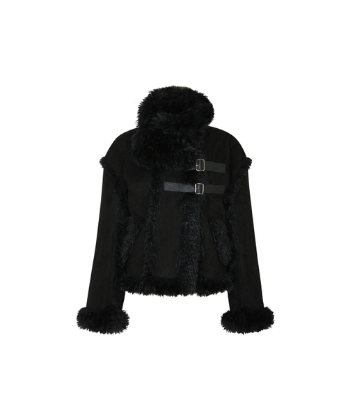LUNA BELTED SHEARLING JACKET black