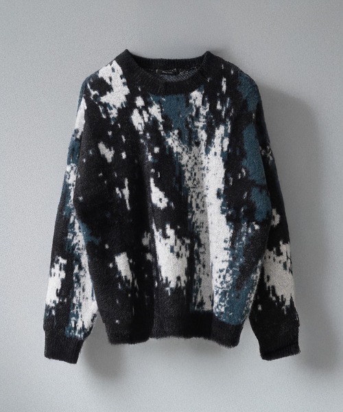 1111clothing（ワンフォークロージング）の「アブストラクト柄 シャギーニット / Abstract Pattern Shaggy Knit（ニット/セーター・メンズ・ブラック系2/ブラウン/グリーン/ブラック系1・M/L）」の7枚目の写真