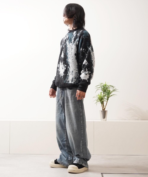 1111clothing（ワンフォークロージング）の「アブストラクト柄 シャギーニット / Abstract Pattern Shaggy Knit（ニット/セーター・メンズ・ブラック系2/ブラウン/グリーン/ブラック系1・M/L）」の9枚目の写真