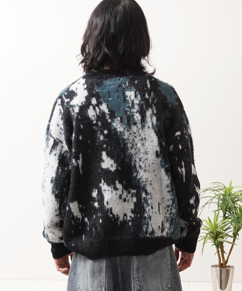 1111clothing（ワンフォークロージング）の「アブストラクト柄 シャギーニット / Abstract Pattern Shaggy Knit（ニット/セーター・メンズ・ブラック系2/ブラウン/グリーン/ブラック系1・M/L）」の11枚目の写真